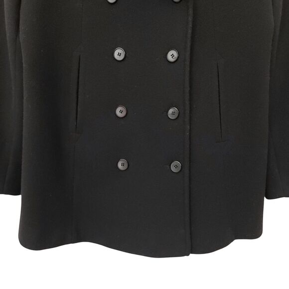 Larry Levine Pea Coat Womens 8 Black 100% Wool Double Breasted Dark Academia - Picture 3 of 12
